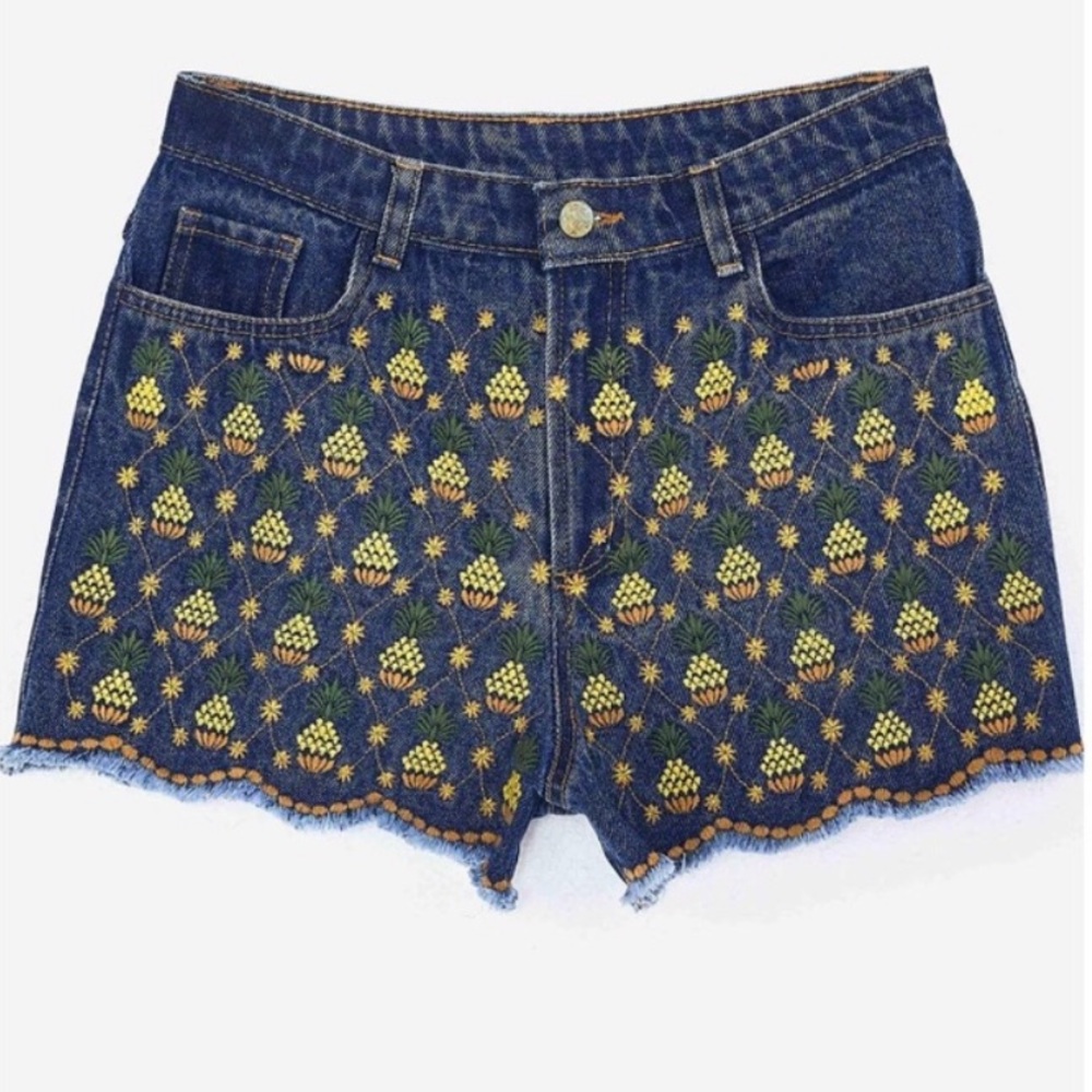 Farm Rio Pineapple Embroidered Shorts